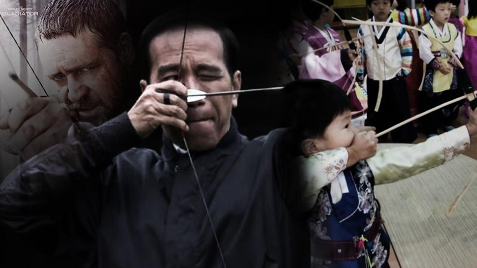 Presiden Republik Indonesia ke-7, Joko Widodo saat memanah. - INDOSPORT